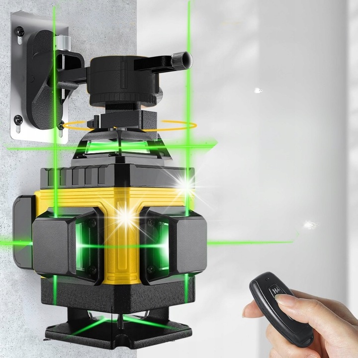 Nivela laser 4D ROHSEL, 16 linii, verde, set cu stativ, 11x11x14cm