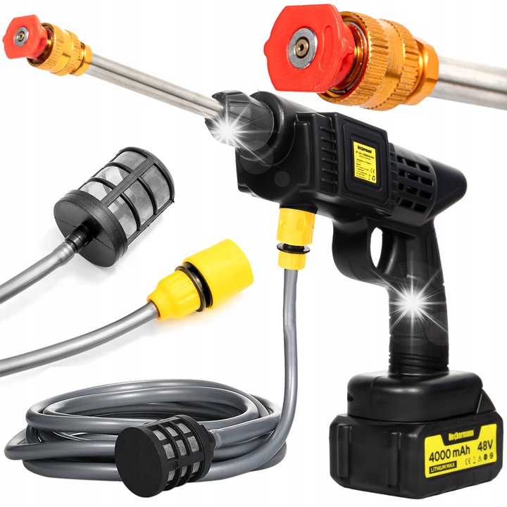 Heckermann PW-1 nagynyomású mosópisztoly, 30 bar, 300W, 4000mAh, 5m tömlő