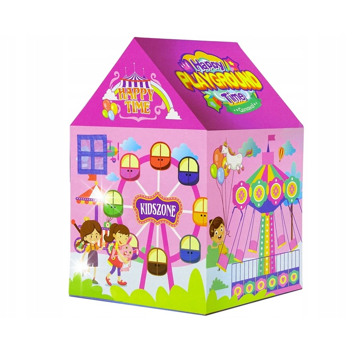 Cort pentru copii, Lean Toys, Namiot Wesole Miasteczko, roz, 123x82cm, set