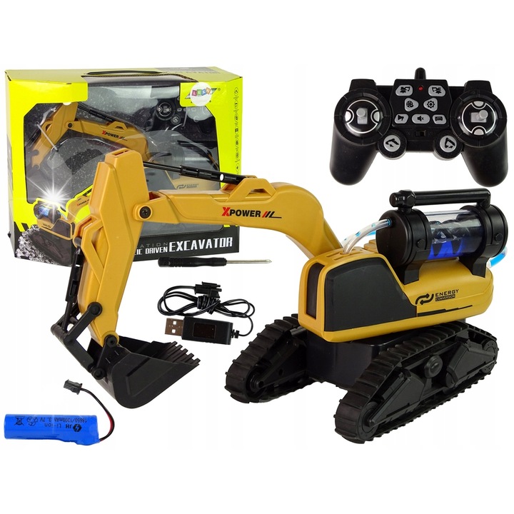 Excavator de jucarie cu telecomanda, Lean Toys, galben, 36x17x13cm