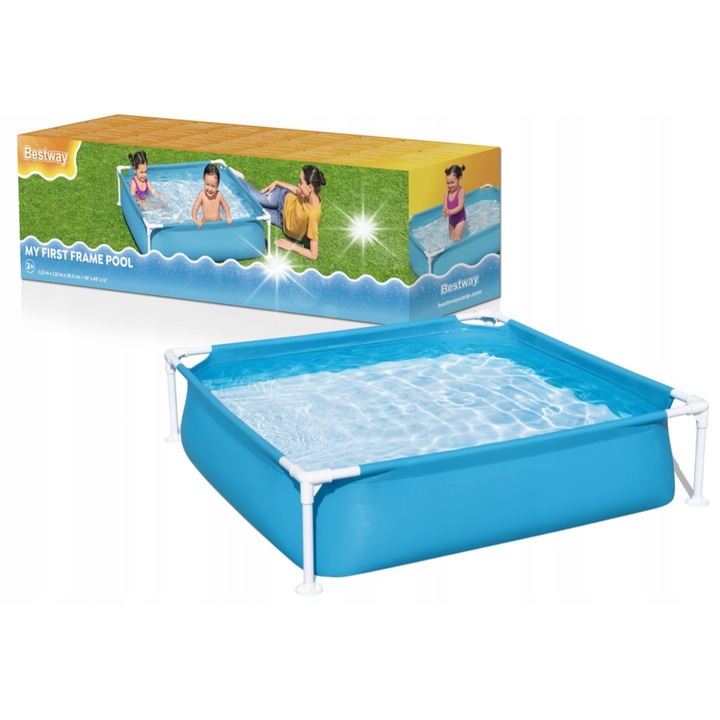 Gyermekmedence, Bestway, 122x122cm, 365l kapacitás, acélváz, javítófoltok mellékelve
