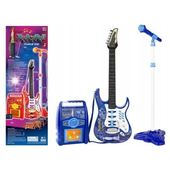 Elektromos gitár, Lean Toys, mikrofonnal és erősítővel, kék