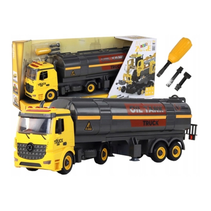 Cisterna DIY Lean Toys, жълта, светлинни и звукови ефекти, 48x14x10см, за деца над 3 години