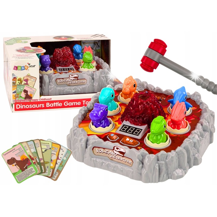 Joc interactiv Wack A Mole, Lean Toys, dinozauri, efecte de fum, 2 ciocane