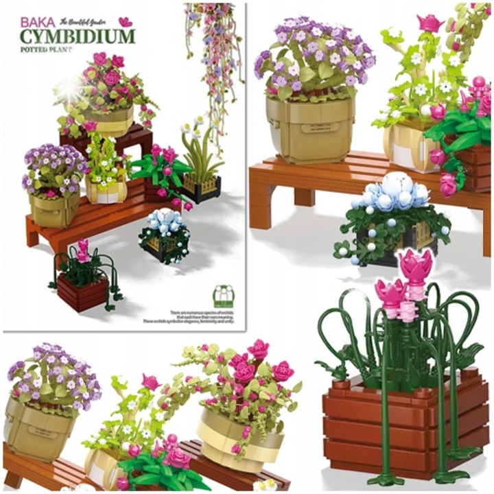 Конструктор Lean Toys, цветя в саксия, 7 растения, 1456 елемента, 33x22x9.5см