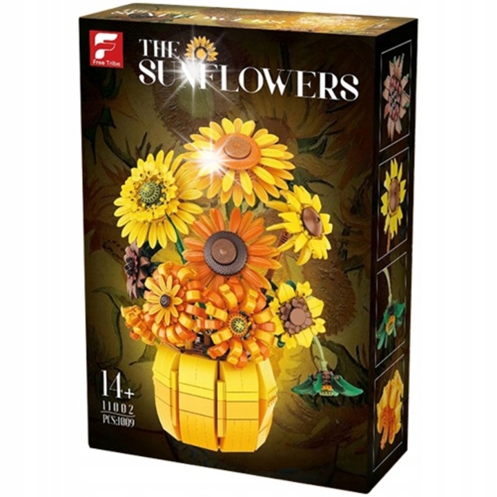 Конструктор Lean Toys, цветя, 10 слънчогледа, 1009 елемента, многоцветен, 14+