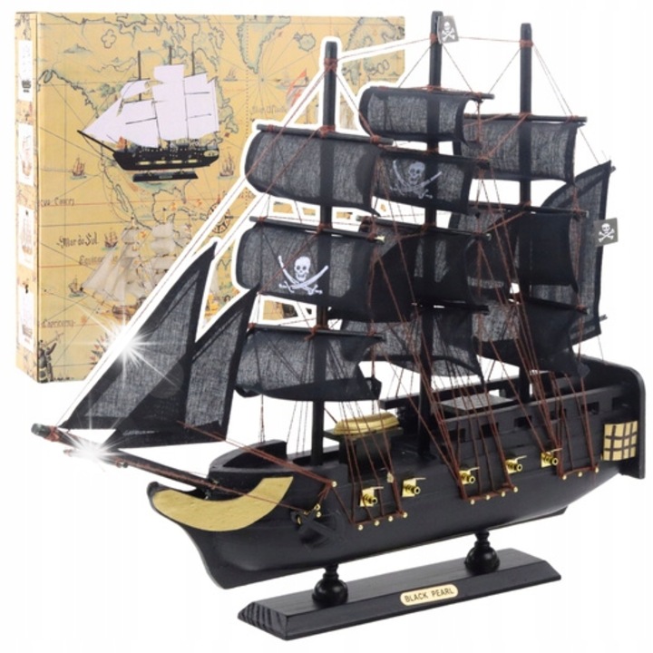 Модел пират, галеон Черната перла, златни детайли, 40x35см