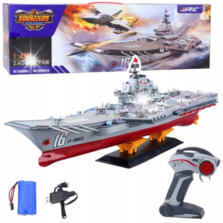 Nava de jucarie RC Lean Toys, lotniskowiec, 30 km/h, 1:438, cu lumini