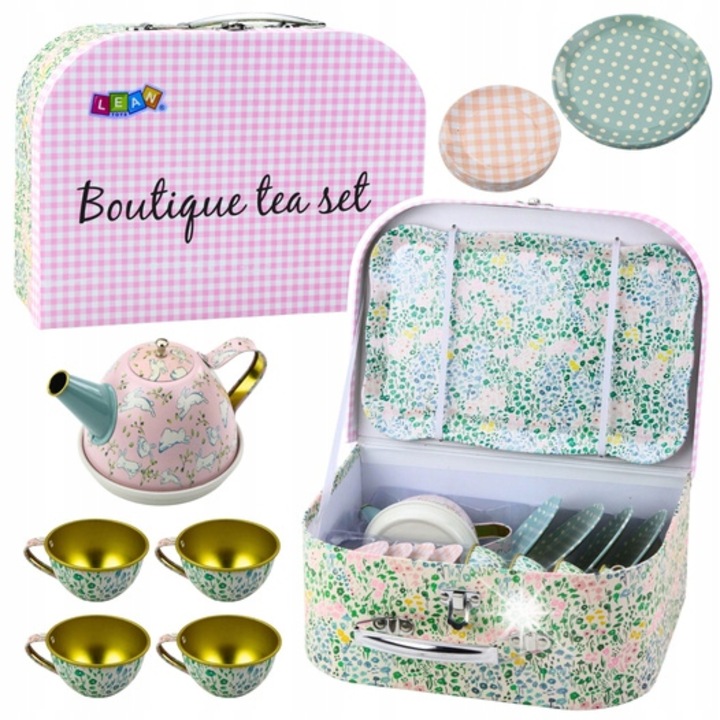 Set de Ceai pentru Copii, 15 piese, metalic, cu cutie, multicolor, 3+ ani