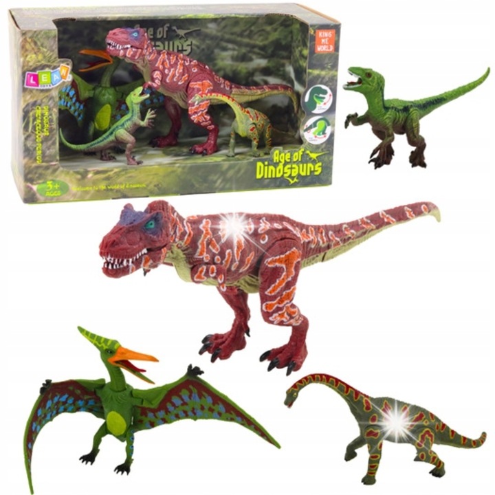 Dinoszaurusz figura készlet, Lean Toys, 4 darab, mozgatható elemek, műanyag, 3 éves kortól