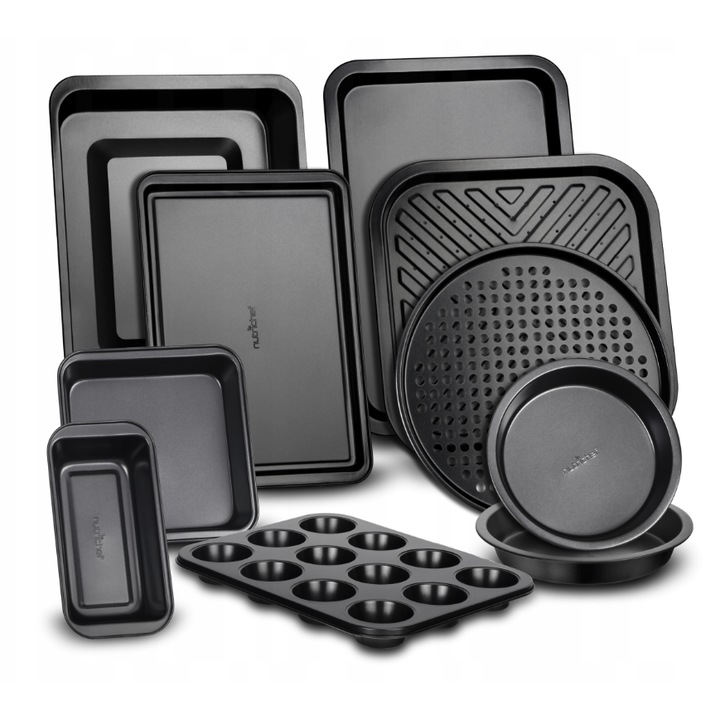 Set 10 tavi de copt, NutriChef, diverse forme, non-stick, negru