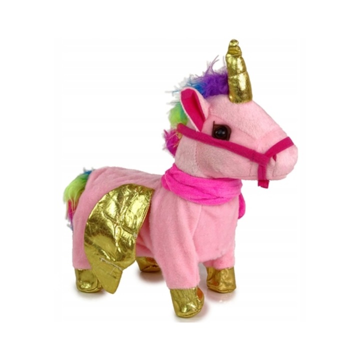 Jucarie de plus, Lean Toys, cal interactiv, roz, muzica, 30x12x33cm