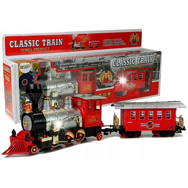 Trenulet de jucarie, Lean Toys, locomotiva cu efecte sonore si luminoase, rosu, 34x18.5x11cm