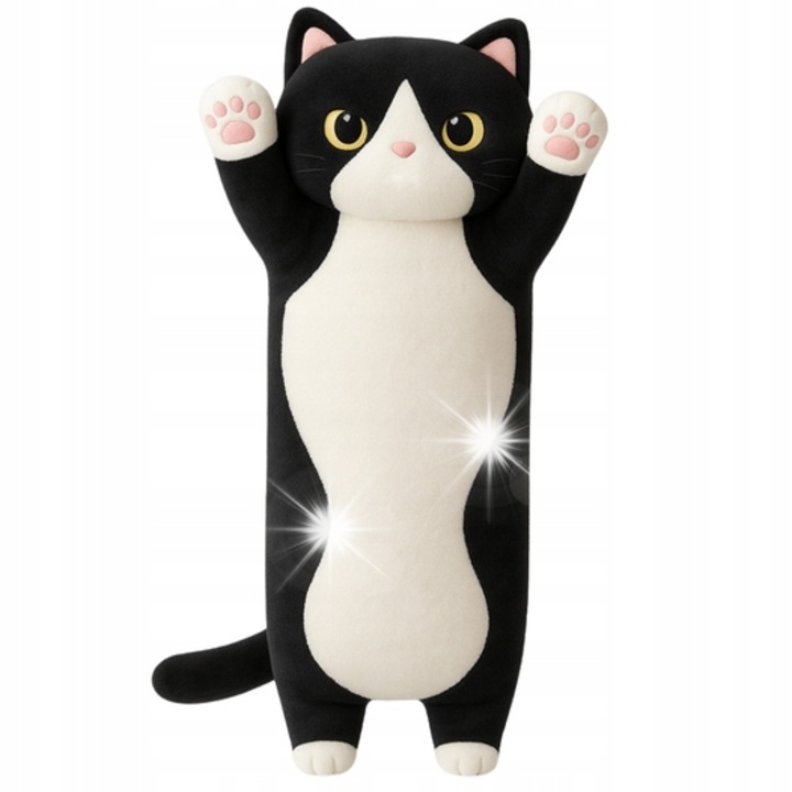 Плюшено одеяло, LeanToys, котка, 70 см, черно с бяло