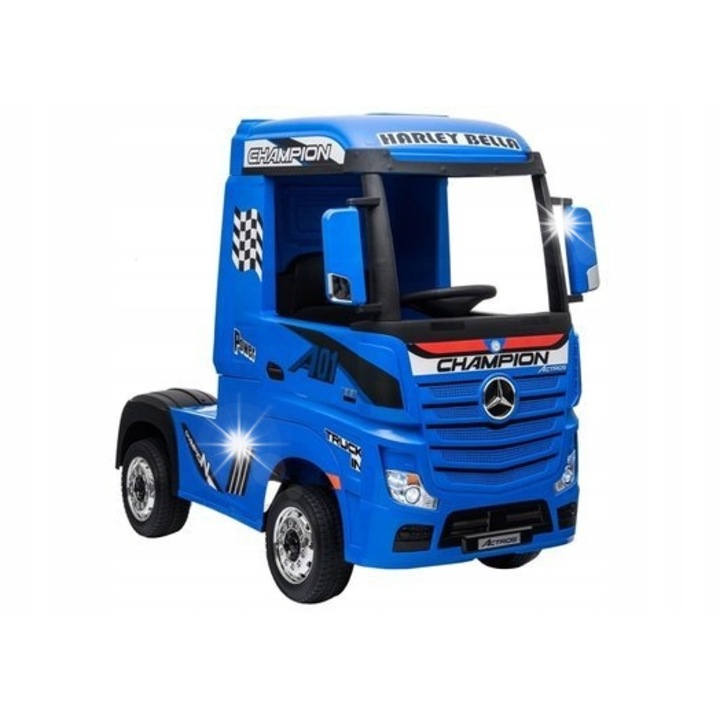 Електрическа кола Mercedes Actros, 4x45W, 3 скорости, синя, 126x68x102см, комплект с дистанционно управление