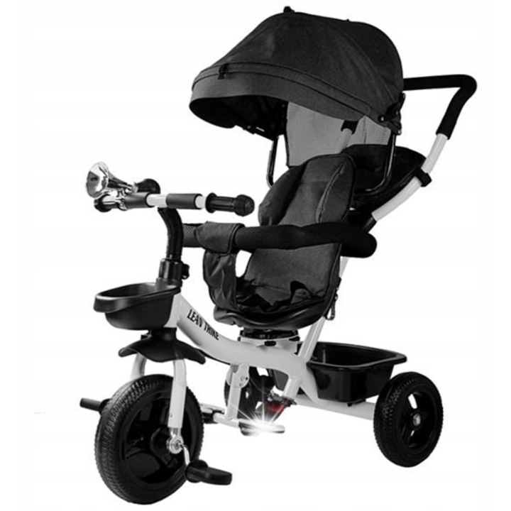 Триколка PRO300, Lean Toys, черна, с UV сенник, за деца 6-60 месеца
