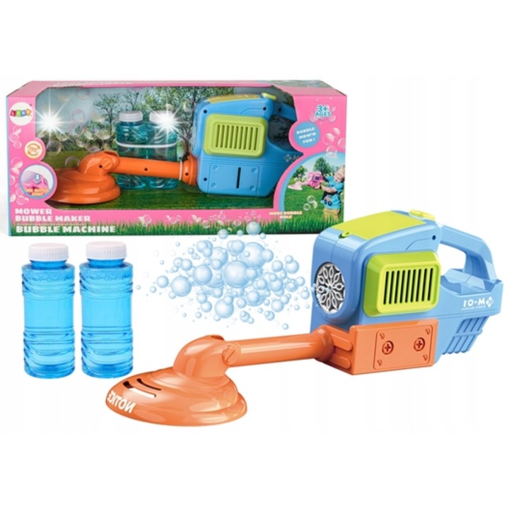 Masina de facut bule, Lean Toys, cu generator de bule, albastra, 39x13x9.5cm, cu doua lichide