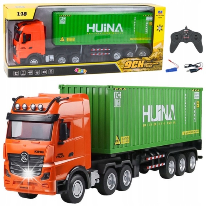 Camion de jucarie cu telecomanda, Lean Toys, scala 1:18, efecte luminoase si sonore, 57x20x10,5cm