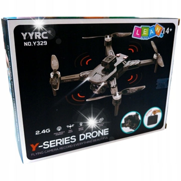 Дрон с HD камера, Lean Toys, 360 градуса, LED, имитация на карбон