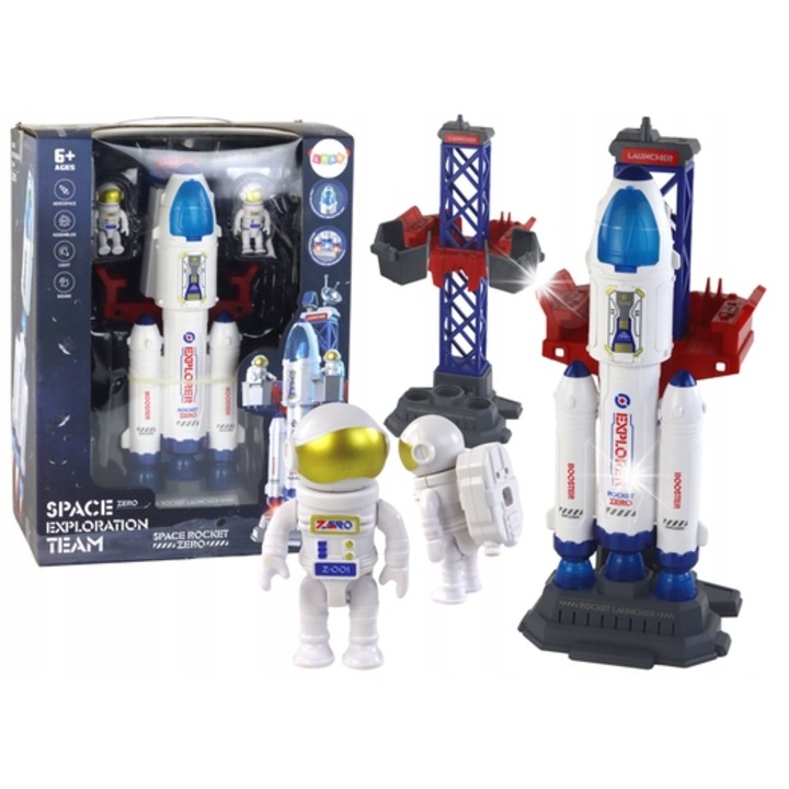 Комплект интерактивна играчка Rocket Zero, Lean Toys, ракета със светлинни ефекти, фигурки на астронавти, 33x14x7 см