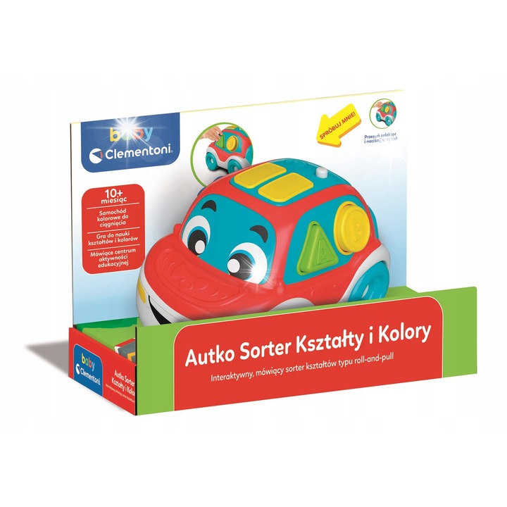 Интерактивна кола за форми и цветове, Clementoni, 3 в 1, пластмаса, многоцветна, 30x15x20см