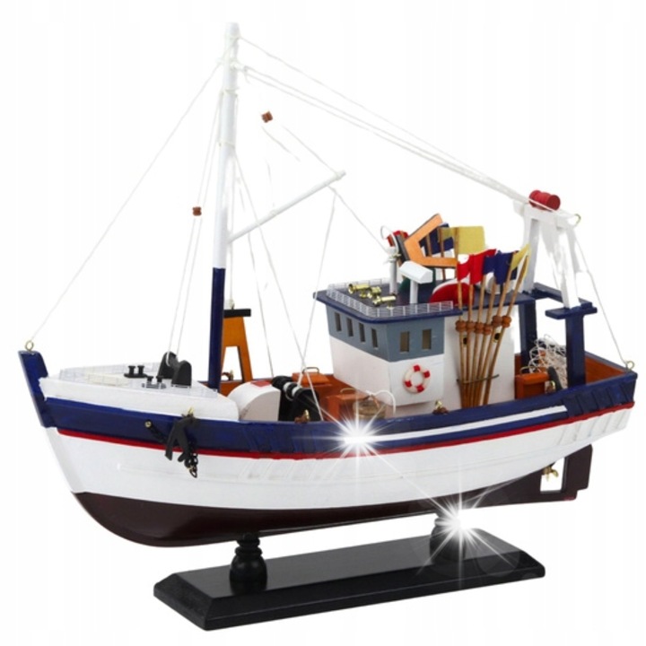 Модел рибарска лодка, 37x34см, Бяло-Гранат с Аксесоари, Комплект