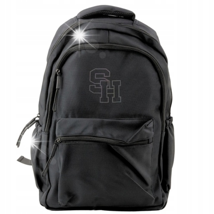 Ghiozdan scolar, 38x28x19cm, 20L, 2 compartimente, negru, set complet