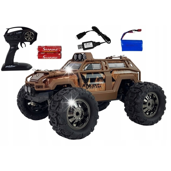Masinuta Off-Road Zdalnie Sterowana Lean Toys, 1:18, 35 km/h, 4x4, 26x23x18cm, maro, set complet