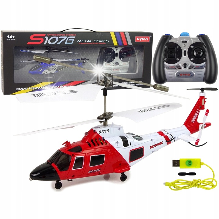 Elicopter zburator Syma S111G R/C, 3 canale, cu gyroscop, 21,5x5x9,5cm, set complet