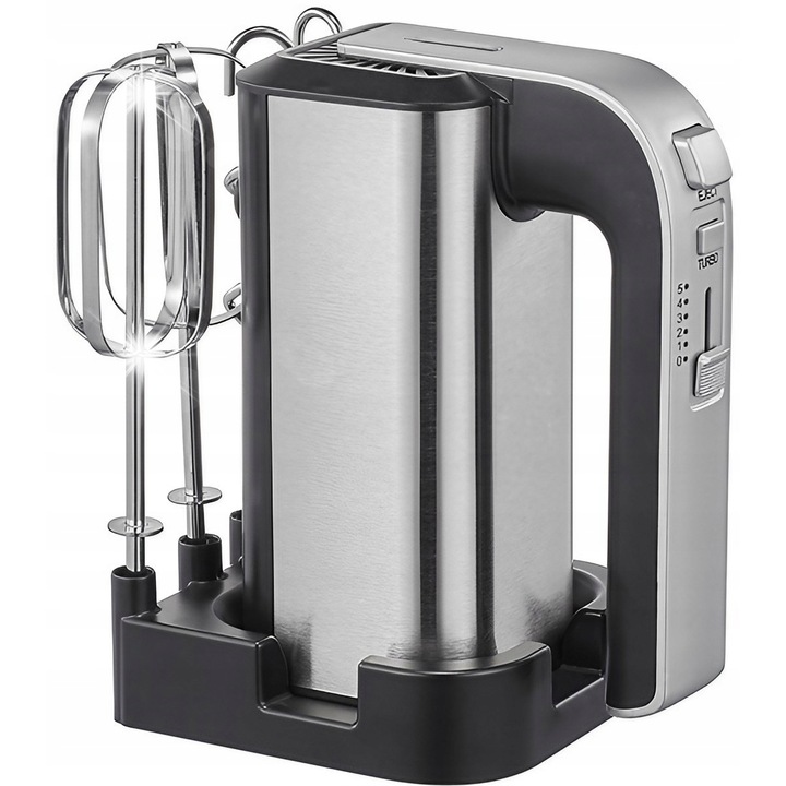 Mikser de mana TODOMI, 300W, 5 viteze, functie Turbo, inox, set cu 2 accesorii