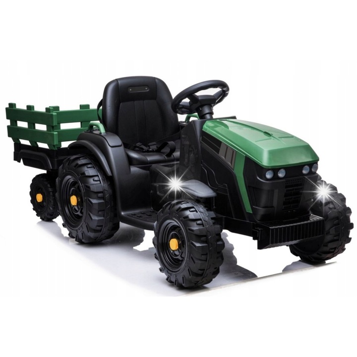 Tractor cu remorca pe acumulator Lean Toys, 2 motoare 45W, verde, 108x66x61cm