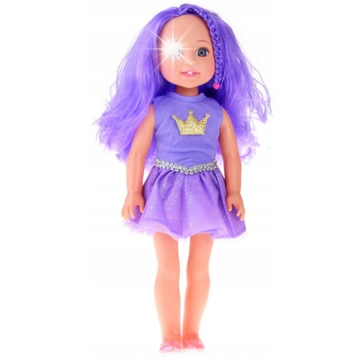 Комплект кукли с аксесоари, Лала, 38см, дълга лилава коса, лилава рокля с корона