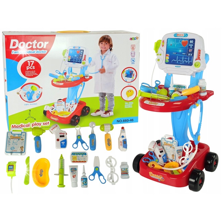 Set joaca doctor, 17 elemente, EKG, multicolor, 31x30x62cm