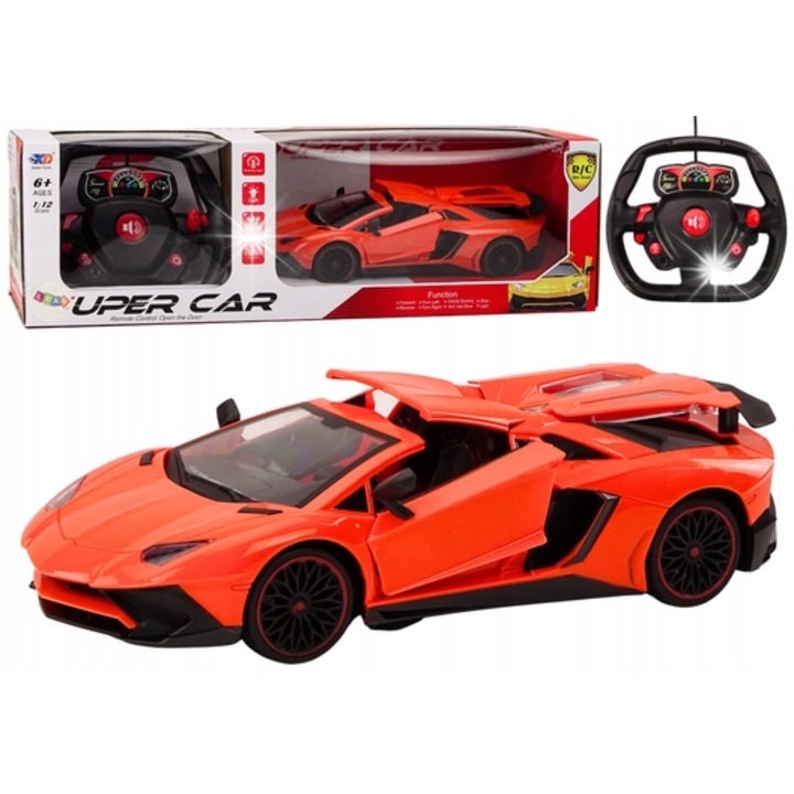 Sport RC autó 1:12, Lean Toys, narancssárga, 33,5x13,5x7,5cm, akkumulátorral és töltővel