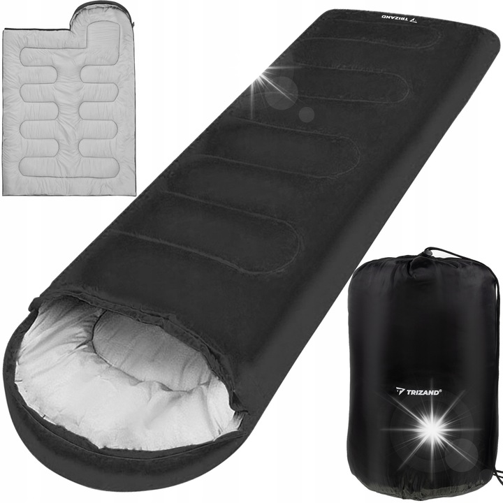 Спален чувал 2 в 1 Trizand, черно/сиво, 147x175-210см, водоустойчив, лек