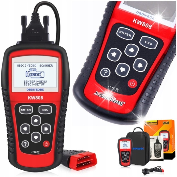 Диагностичен скенер Konnwei KW808, OBD2, LCD, 178x95x35mm, пълен комплект
