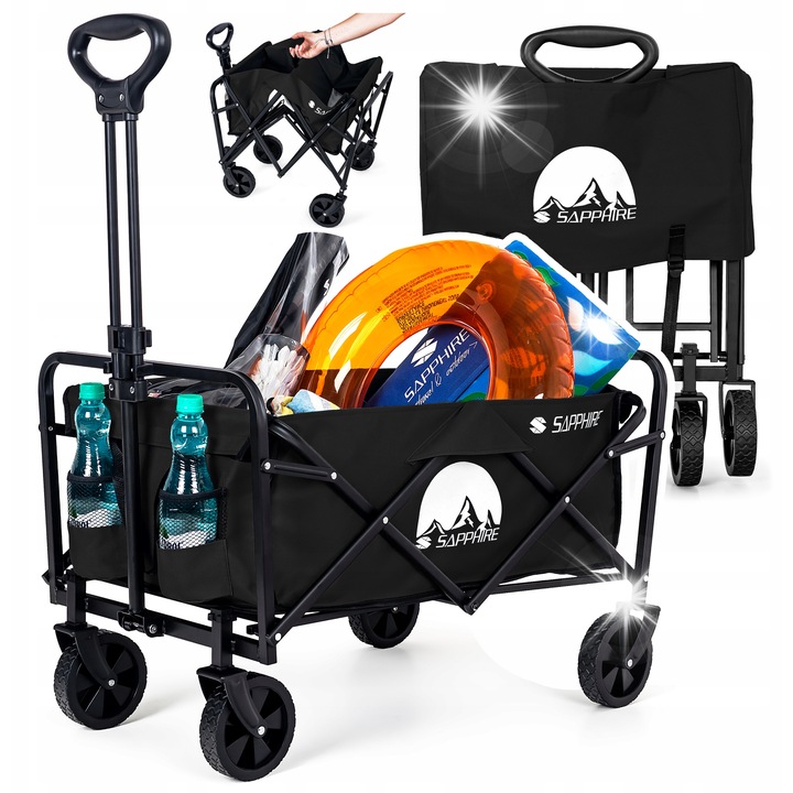 Сгъваема туристическа количка Sapphire ST-165, вместимост 80л, черен цвят, размери 72x51x48см
