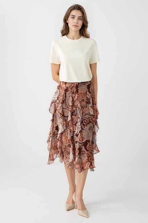 JIMMY KEY, Fusta evazata cu volane, Maro deschis