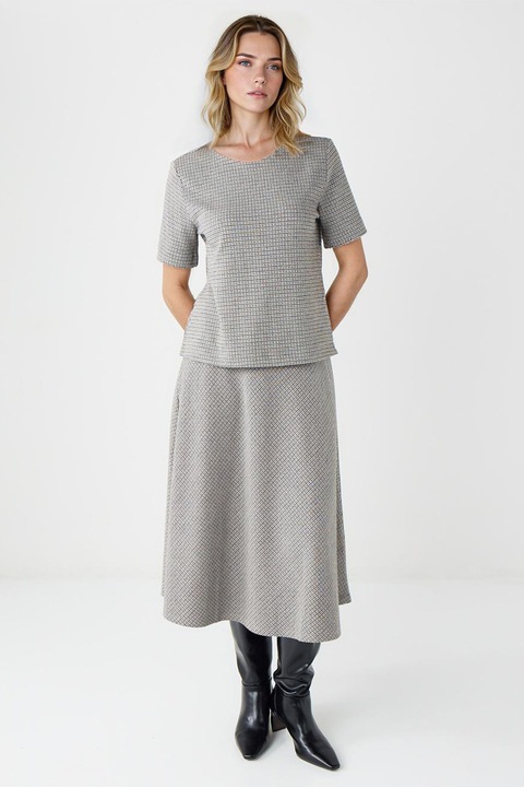 JIMMY KEY, Fusta cu croiala pe bie si model houndstooth, Gri