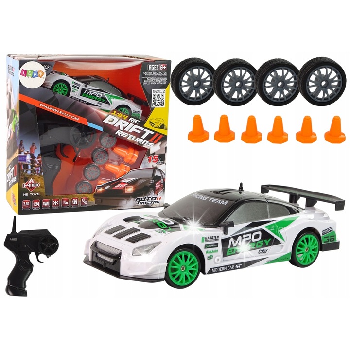 Masinuta R/C Lean Toys Drift, set complet cu pilot, roti de rezerva, 15 km/h, 18x5x7,5cm, multicolor