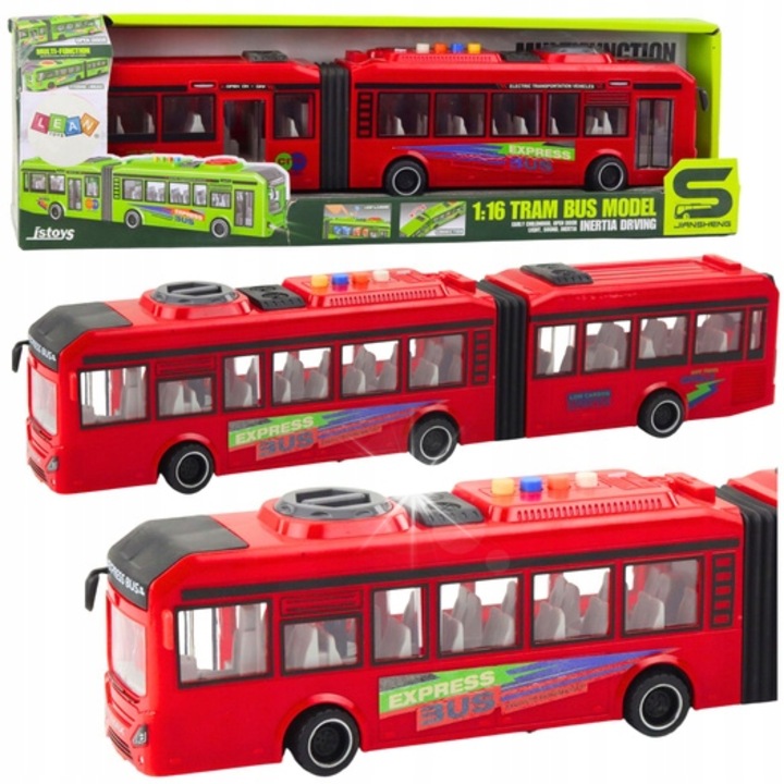 Lean Toys Csuklós Busz, Piros színű, 1:16