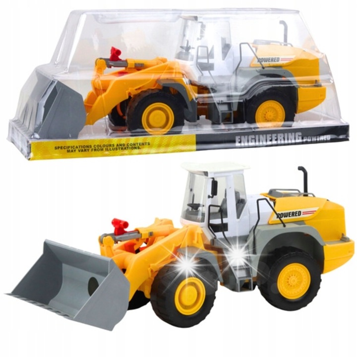 Строителна машина играчка, Lean Toys, багер с подвижна кофа, сиво-жълт