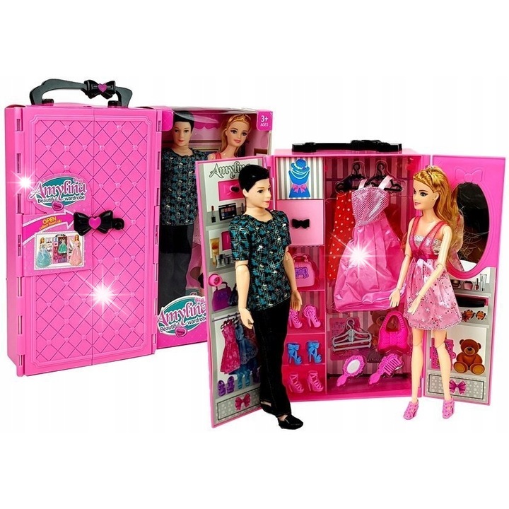 Set garderoba pentru papusi cu accesorii, 30 elemente, multicolor, dimensiuni 32x37x8cm