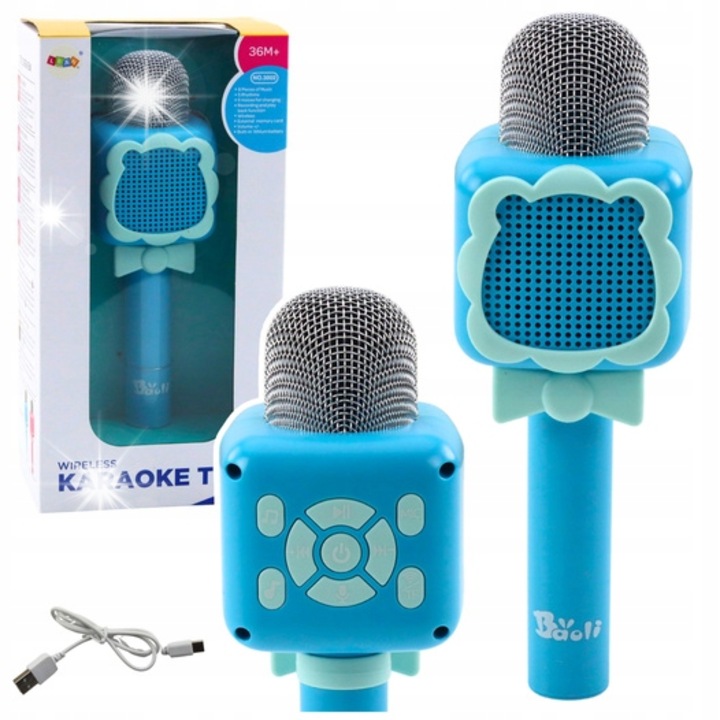 Vezeték nélküli karaoke mikrofon gyerekeknek, Lean Toys, 8 beépített dallam, 5 hangváltó effekt