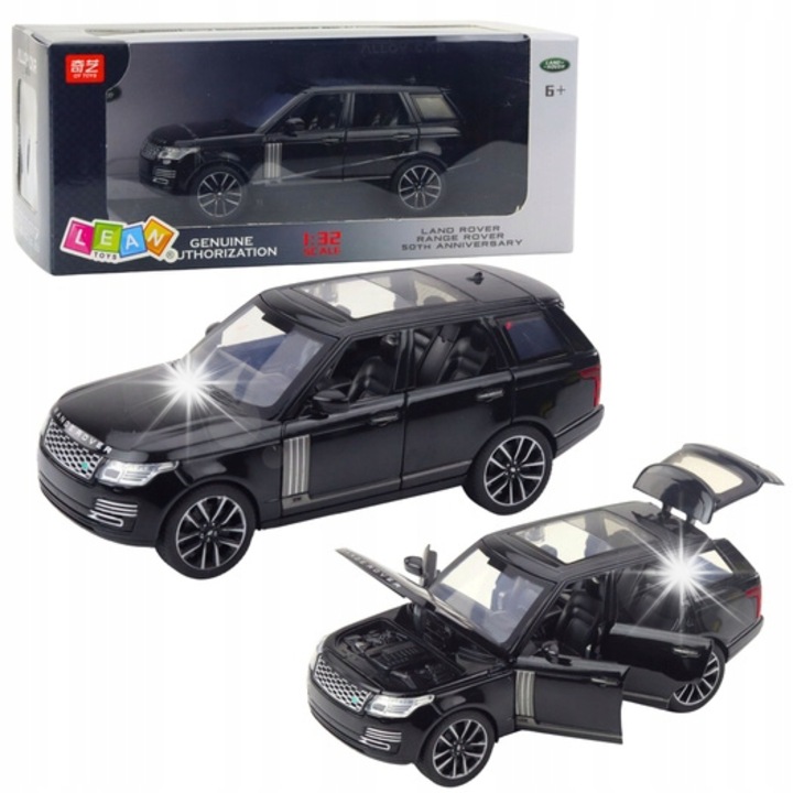 Masinuta Range Rover 1:32, neagra, cu elemente mobile si efecte sonore, 15x7x6cm