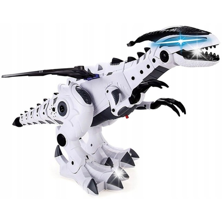 Robot dinozaur interactiv cu lumini si sunete, Lean Toys, 46x25cm, alb