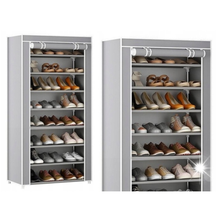 Стойка за обувки, Lean, 8 позиции, сива, 140x60x30см, със защита против прах