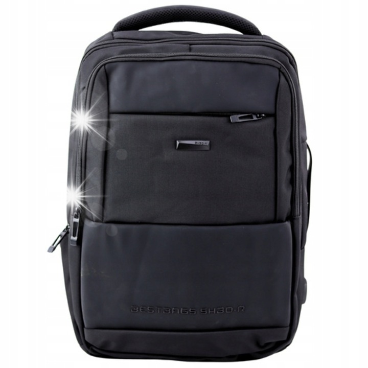 Rucsac urban de afaceri cu USB, 26L, 45x32x18cm, negru, cu trei compartimente