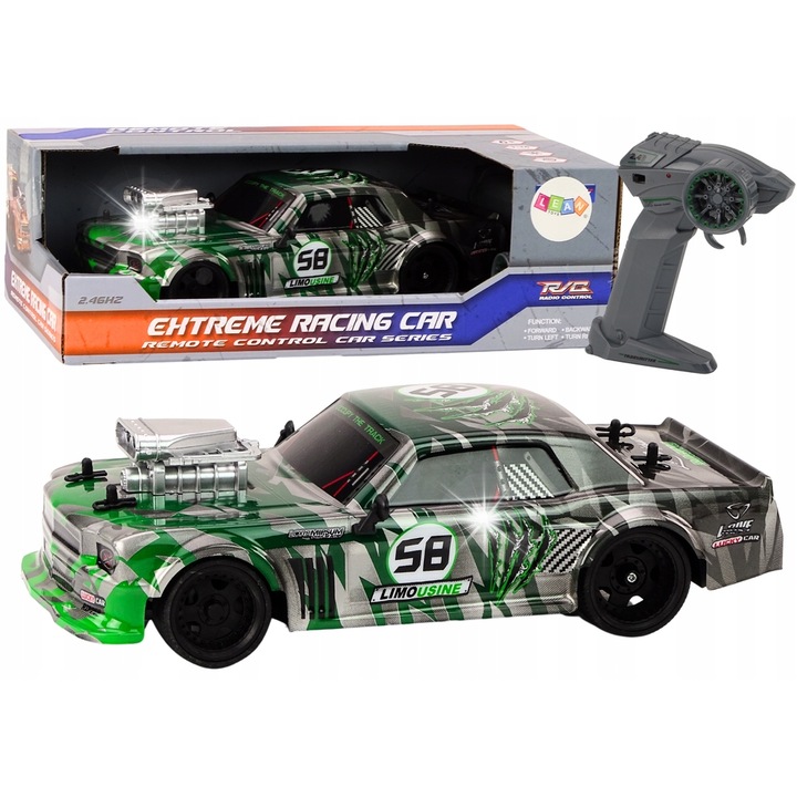 Masinuta RC 1:16 Lean Toys, verde, 27x11,5x8cm, cu roti din cauciuc, pentru copii peste 6 ani