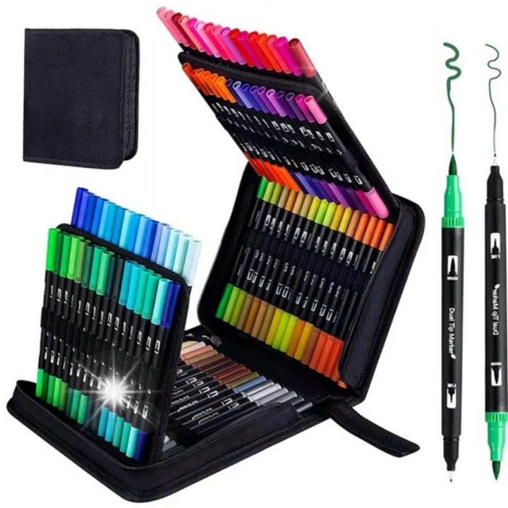 Комплект Двустранни Цветни Маркери, Lean Toys, 120 Елемента, 27x20x5см